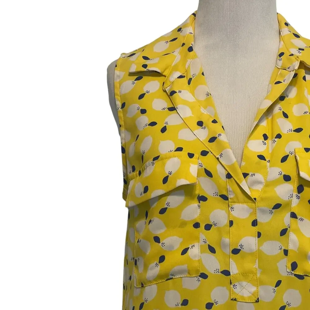 LOFT Lemon Print Top Womens Medium Yellow Novelty Playful Lemonade Tank - Picture 5 of 9